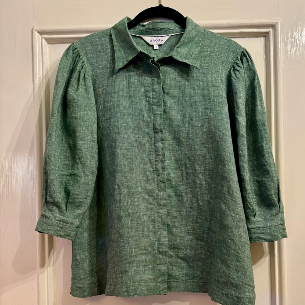 Brora Green Linen Blouse